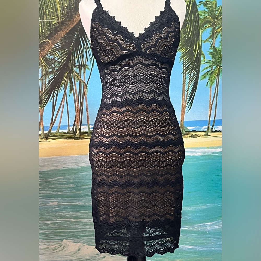 Black and Tan Zigzag Lace Dress